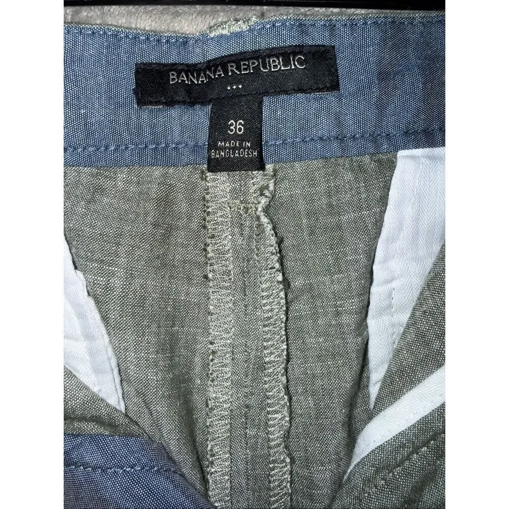 Banana Republic Chambray Bright Moss 100% Cotton 9” Shorts Size 36 #784
